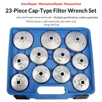 Jeu de clés universelles pour filtre à huile, 23 pièces, style capuchon, aluminium argenté, poignée à rotule 1/2'' pour voiture, camion, SUV