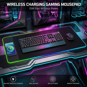 Tapis de souris de jeu Esports avec charge sans fil, bande lumineuse LED RGB, XXL, grand tapis de souris pour PC Gamer FPS, bureau d'ordinateur - Product Image 1