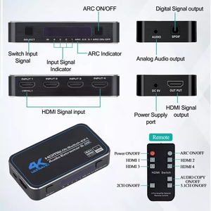Commutateur <span class=keywords><strong>HDMI</strong></span> Justlink <span class=keywords><strong>4K</strong></span> 60Hz 4 entrées 1 sortie HDR avec extracteur audio SPDIF optique 3,5 mm ARC télécommande IR pour TV moniteur projecteur - Product Image 2