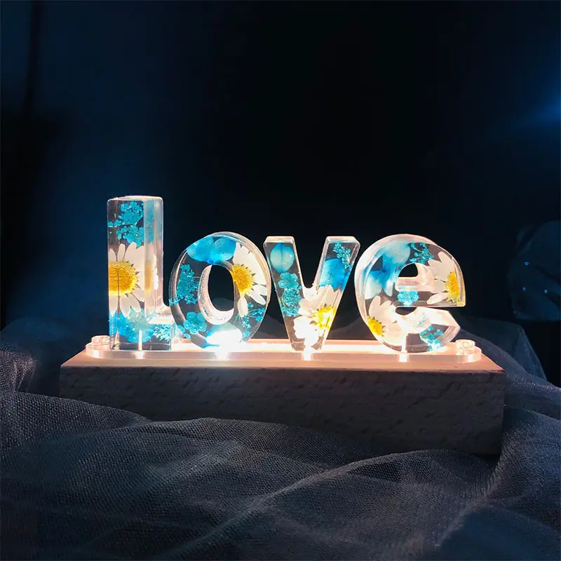New Acrylic Epoxy Resin Lamp with Flower Bar USB Night light 3D Table Lamp Custom Gifts Valentine's Day present for her