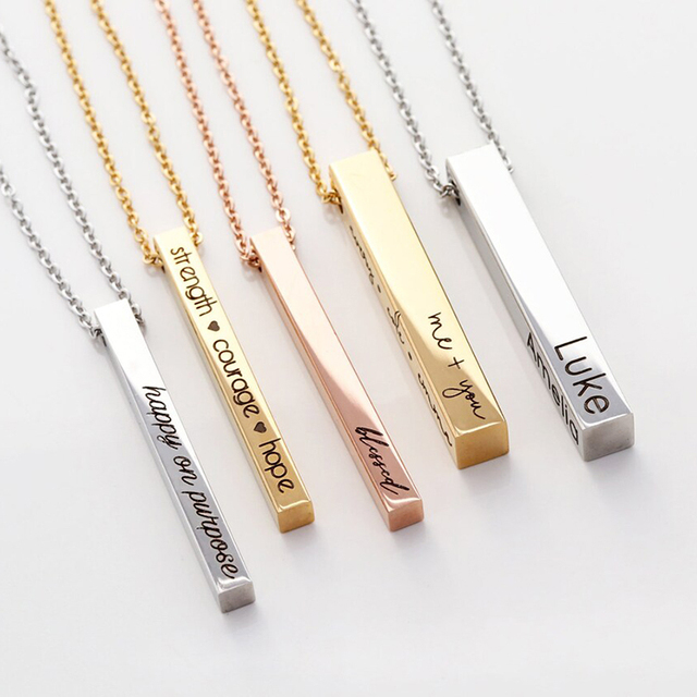925 Sterling Silver Personalized Bar Necklace Customized Name Engraved Pendant Necklace