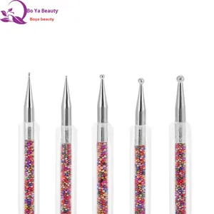 Pinceau à points pour nail art à 5 aiguilles, manche en acrylique et strass, tête métallique, outil de décoration et de peinture pour manucure multi-points en salon - Product Image 3
