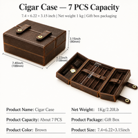 Étui à cigares rétro en cuir Crazy Horse pour 7 cigares, humidor de voyage portable à rabat, boîte de rangement en cuir véritable avec boucle, vente en gros