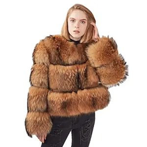2018 Mulheres moda Estilo Curto Real Casaco De Pele De Guaxinim Casaco De Pele De Guaxinim Inverno Costume Mulher Russa