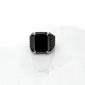 Wholesale 925 Sterling Silver Ring Jewelry Black Onyx And Zircon Stone Mens Custom Agate Ring For Man