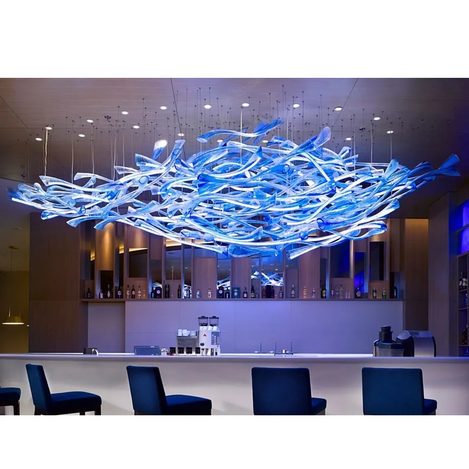 الفاخرة الأزرق كريستال مصباح السقف شنقا مورانو الزجاج أضواء الثريا ل مأدبة فندق بار