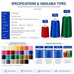 Filo per Ricamo a Macchina <span class=keywords><strong>in</strong></span> Poliestere, Filo Lucido e Resistente allo Sbiadimento per Pannelli Materasso e Ricamo Computerizzato - Product Image 3