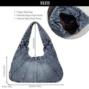 Sac à bandoulière Hobo en jean géométrique tendance avec doublure en polyester, fermeture éclair portable, sacs à main pour femmes, usage quotidien, vente en gros - Product Image 4