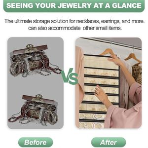 Sac de rangement rotatif pour bijoux, organisateur anti-poussière double face en non-tissé avec poches zippées pour boucles d'oreilles et colliers - Product Image 5