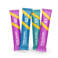 Sachets individuels imprimés sur mesure de 10 g, 15 ml, 30 ml pour compléments en poudre avec boîte de présentation de 15 sachets pour la vente au détail