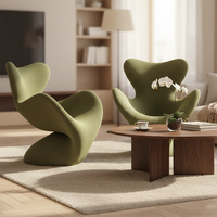 Fauteuil de loisir moderne Swan, rembourré, accent, salon, intérieur, ergonomique, confortable, tissu doux, vert olive, élégant