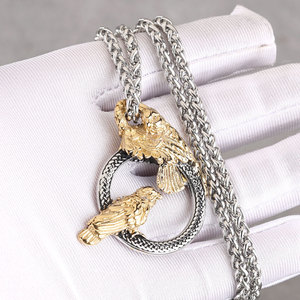 Nouveau Collier Tendance Rétro en Acier Inoxydable avec Pendentif Double Cercle Corbeau pour Hommes et Femmes, Style Bambou, Vente Chaude Transfrontalière - Product Image 3