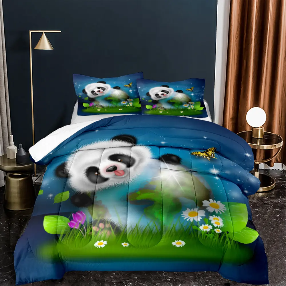 The latest 3D printed cartoon panda pattern Quilt Set, comfortable and warm down quilt