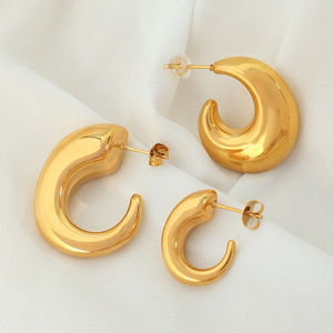 Geometric C-Shaped Gold <b>Hoop</b> Earrings Stainless Steel For Women Fashion Jewelry - Product Image 1