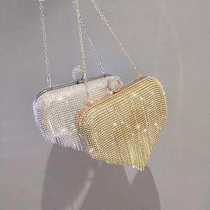 Bolso de mano de noche para mujer, de diseñador, para fiesta, boda, con pedrería y borlas - Product Image 4