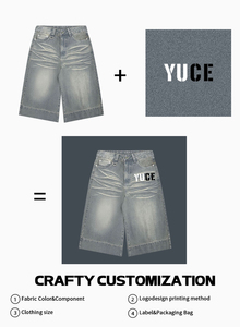 YUCE Wholesale Customized <strong>Men</strong> Zipper Fly Loose Fit 100%Cotton Denim Pants <strong>Baggy</strong> Jorts Skate <strong>Jeans</strong> Shorts - Product Image 5