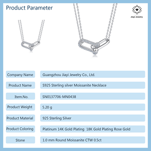 Collana in Argento Sterling S925 con Moissanite 0.5 CTW, Stile Spilla di Sicurezza, Pendente Scintillante con Pavé Completo, Placcato Oro 14K Rodiato, Certificato GRA - Product Image 2