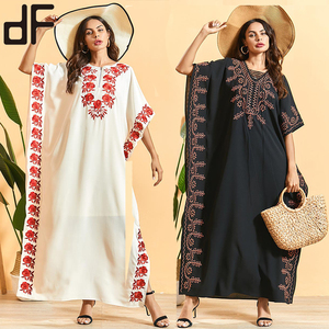 OEM Latest Ethnic Muslim Women Dress Cotton <strong>Abaya</strong> Batwing Embroidery Kaftan Marocain Kimono Eid <strong>Abaya</strong> <strong>Design</strong> - Product Image 2