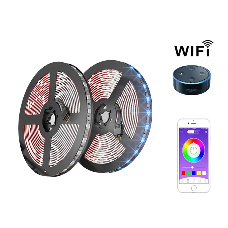 Wifi Wireless SMD 5050 Waterproof IP65 Smart Phone APP Controlled LED Strip Kit Working Android IOS And Alexa