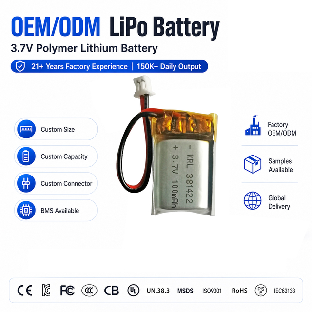 Factory 3.7V 100mAh 381422 Ultra Thin Lipo Cell OEM Custom Size For RFID Smart Label IoT Sensor Lipo Battery