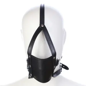 PU Leather Half Mask With Oral Fixation Stuffed BDSM Adult Game Open Mouth Gag Ball Head Harness Sex Toys For Woman