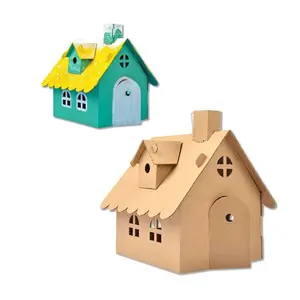 3D DIY Rumah Kardus Mainan Rumah Kardus Natal Mini Rumah Kardus Natal DIY Set Xmas Desktop Ornamen Liburan Rumah