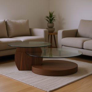 Mesa de centro moderna de doble capa de vidrio y nogal para muebles de sala de estar - Product Image 2