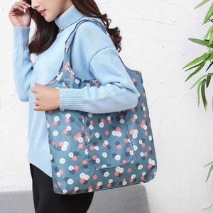 Sac de courses pliable grande capacité en tissu Oxford 210D à motif floral, sac de rangement portable super spacieux - Product Image 2