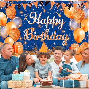 Bannière d'<span class=keywords><strong>anniversaire</strong></span> bleue et orange, décorations, grande bannière bleu marine et orange, <span class=keywords><strong>joyeux</strong></span> <span class=keywords><strong>anniversaire</strong></span>, fond pour l'<span class=keywords><strong>anniversaire</strong></span> des garçons et des filles - Product Image 5