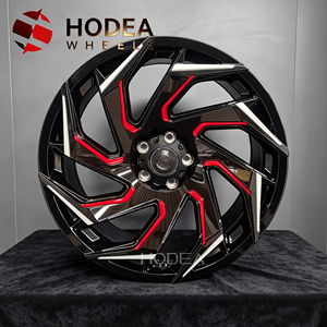 Rines Forjados Monobloque de 18-24 Pulgadas en Negro Brillante con Detalles Rojos, Diseño de Rayos Agresivos para <span class=keywords><strong>BMW</strong></span>/Tesla/Ford - Product Image 1