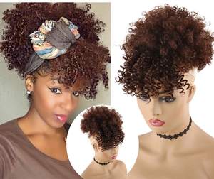 <span class=keywords><strong>Chignon</strong></span> synthétique court afro crépu sans colle avec cordon de serrage, cheveux de 4 pouces, frange de 6 pouces, résistant à la chaleur, pour femmes africaines, perruque - Product Image 4