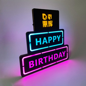 Panneau lumineux Joyeux Anniversaire en forme de gâteau, néon LED, décoration de fête pour bars, KTV, événements - Product Image 1