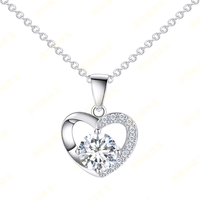 Kalung Hati Mewah Wanita Wangfu Jewelry Perak Sterling 925 Berlapis Rhodium Rantai Bambu Liontin Berlian Buatan Laboratorium untuk Pernikahan