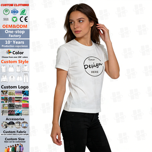 Colección de camisetas impresas personalizadas para mujer, camisetas gráficas de gran tamaño de algodón, blusas cortas con corsé para verano, moda, logotipo personalizado - Product Image 1