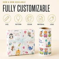 Papier cadeau d'anniversaire à motifs animaux de dessin animé avec rubans et nœuds, en pâte de bois écologique, pour enfants, baby showers, décorations de fête mignonnes
