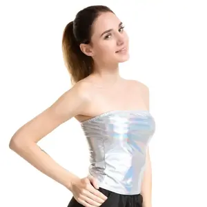 Top bandeau métallique extensible sans bretelles pour femmes Top à épaules dénudées Brillant Crop Top Raves Festival Club <span class=keywords><strong>Dance</strong></span> Tube Tops - Product Image 1