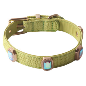 Colorful Jeweled Double Layer <b>Dog</b> Collar Luxury Square Diamond Cotton Linen PU Pet Collar - Product Image 2