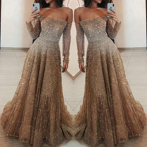 Dq658 Vestido de Fiesta Sirena Color Champán Largo con Apliques de Encaje Mangas Largas y Espalda Descubierta Traje de Noche Formal Robe de Soirée - Product Image 5