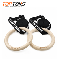 TOPTONS Gymnastic Rings Birch Wooden Gym Rings with Adjustable Straps Fitness Exercise Rings for Home Gym Whole Body Workout