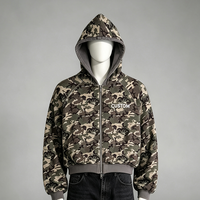 Sweat-shirt à capuche vintage en coton French Terry personnalisé, style streetwear hip-hop, de haute qualité, camouflage, double fermeture éclair, pour hommes