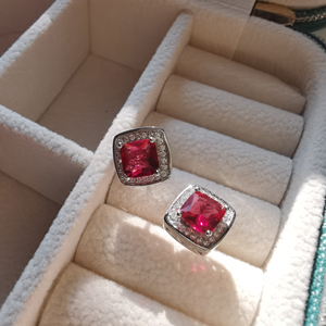 Konal Jewelry Einfache einfache quadratische Rubin ohrringe Ohr stecker aus 925er Sterling silber Hauptstein 6*6MM - Product Image 1