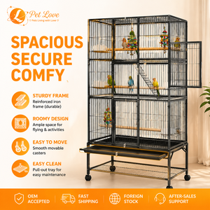 Jaula Moderna de Lujo <span class=keywords><strong>Grande</strong></span> de Metal con Diseño Abierto, Casa de Cría de Loros de Hierro Fundido con Ruedas en el Techo para Guacamayos, Cacatúas y Periquitos, Plástico - Product Image 2
