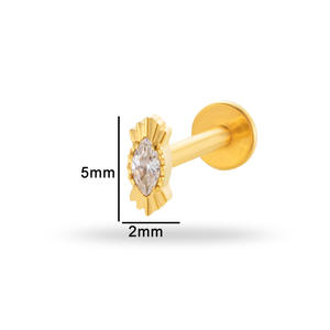 أقراط تيتانيوم ASTM F136 للثقب الحلزوني 16G مع خيط داخلي وظهر مسطح مرصع بالزركون على شكل ماركيز لثقب الأذن والغضروف - Product Image 2