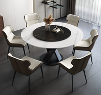 Ensemble de table à manger de luxe en pierre frittée convertible avec 6 chaises, plateau tournant Lazy Susan, base en acier au carbone, moderne, extensible et durable