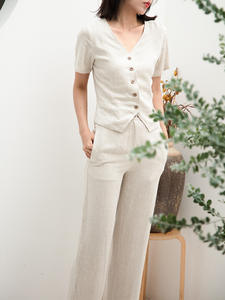 Business Smart Style Vest Suit Set for Women Sustainable <strong>Clothing</strong> Women's <strong>Clothing</strong> Set <strong>Hemp</strong> Cotton Vest Trousers Set - Product Image 5
