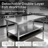 Plan de travail rectangulaire en acier inoxydable 304 à double couche anti-chaud pour cuisine professionnelle et préparation alimentaire