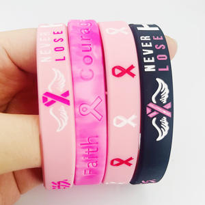 Toptan ucuz fiyat silikon bilek bantları silikon kauçuk çevre dostu bileklik pembe şerit meme kanseri farkındalık bilezik - Product Image 2