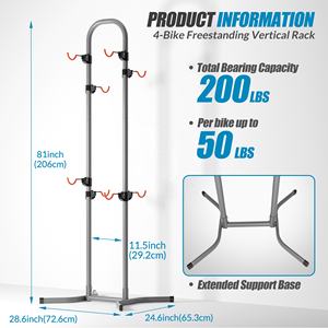 기능성 바닥 수직 4 자전거 홀더, 차고 용 중력 자전거 스탠드 실내 자전거 주최자 자전거 랙 자전거 보관 랙 - Product Image 3