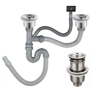 Duplo Kitchen Sink, com adaptador de vedação Ring Tape Drain Tubing Kit para Kitchen Sink Drain & eliminação de lixo (cinza)