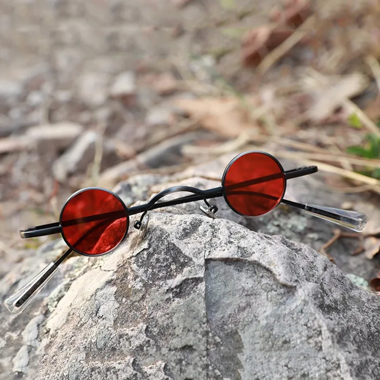 Retro Steampunk Minimalist Small Round Polarized Sunglass Metal Mini Frame Sunglasses